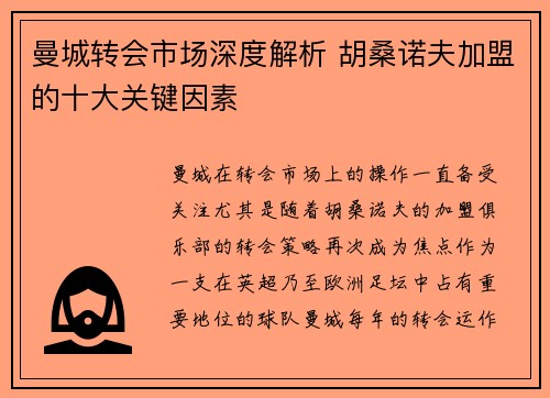曼城转会市场深度解析 胡桑诺夫加盟的十大关键因素